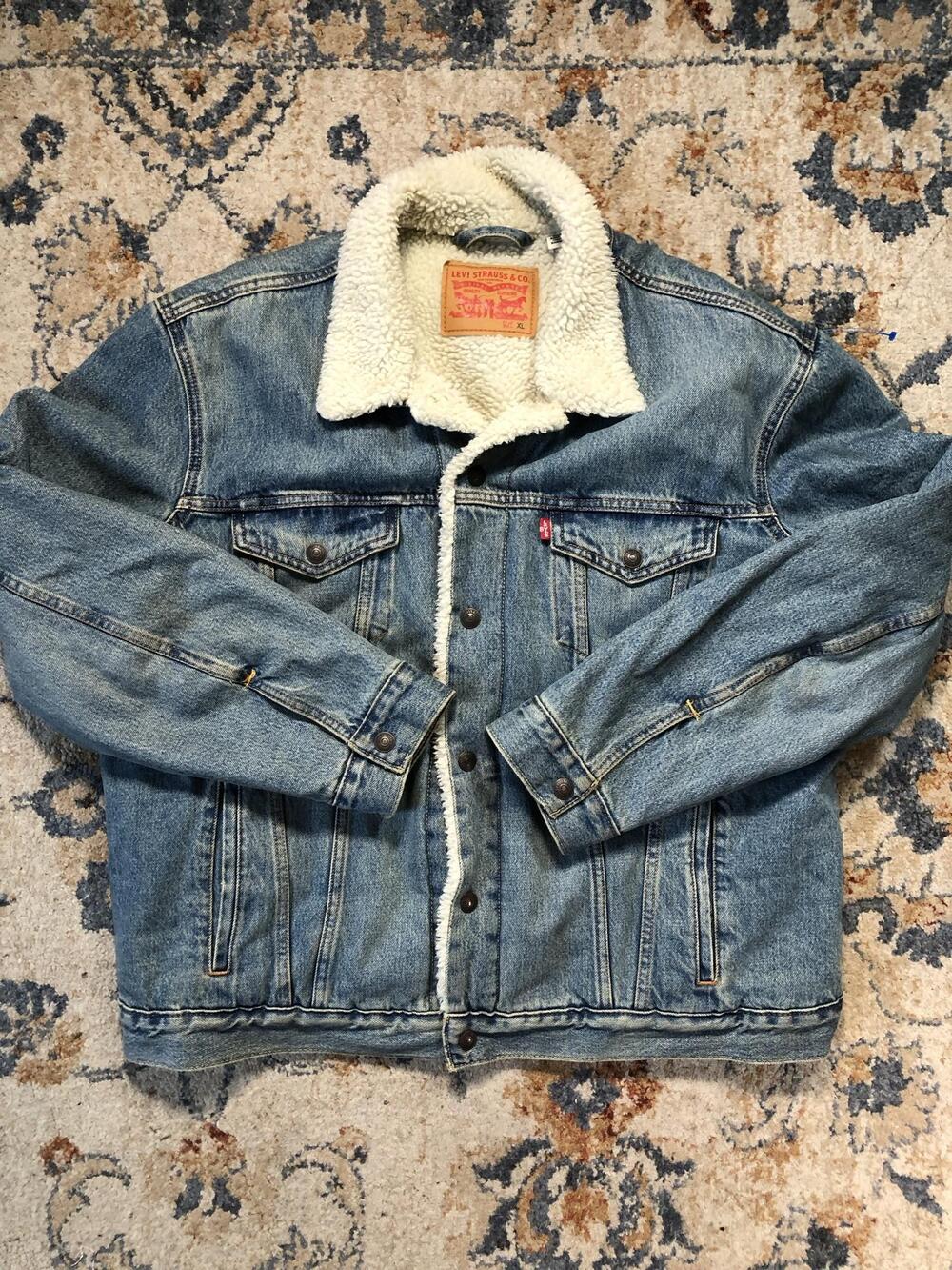 Levi's Jacket Mens XL Blue Denim Sherpa Lined Button Front Western Insulated